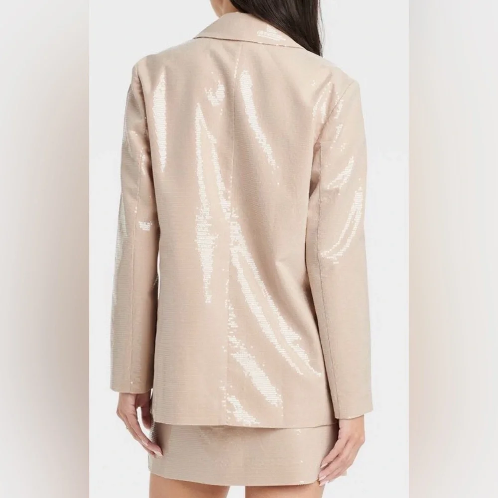 A New Day N.W.T. Elegant Sequin Beige Light Tan Blazer & Skirt Set. Light Tan - Picture 3 of 8